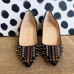Christian Louboutin Blk Leather Spike Dinosa Pumps